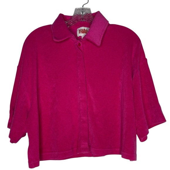 Solid & Striped Sutton Pink Oversized Terrycloth Collared Shirt size M - Picture 2 of 6